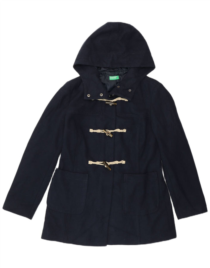Montgomery con cappuccio da donna BENETTON UK 14 grande lana blu navy