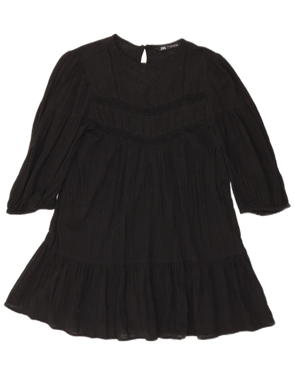 Abito a strati con maniche a 3/4 Zara da donna UK 10 piccolo in cotone floreale nero