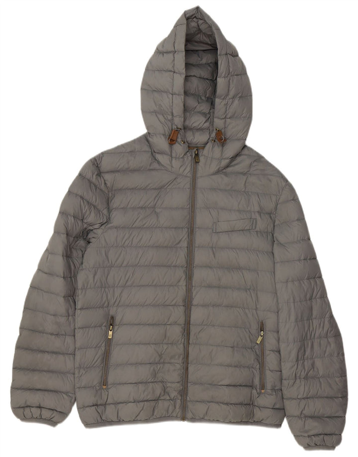 Giacca imbottita con cappuccio da uomo Massimo Dutti UK 42 XL Nylon grigio