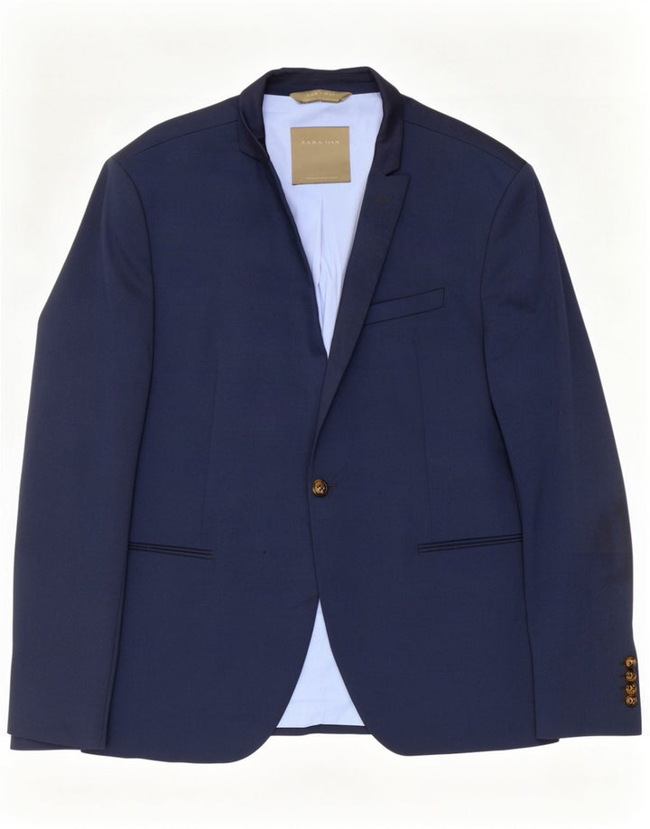 Zara Giacca blazer a 1 bottone da uomo EU 56 XL Blu navy Poliestere
