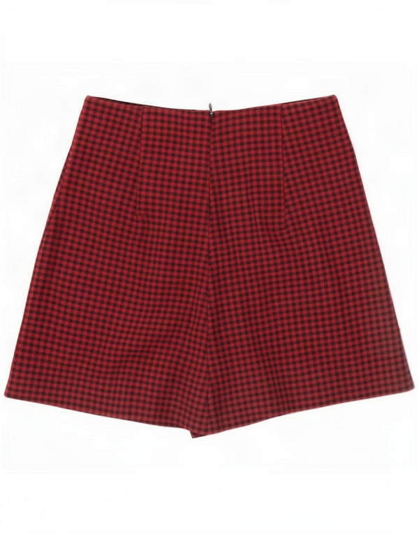Zara Womens High Waist Casual Shorts XS W24 Maroon Check Polyester