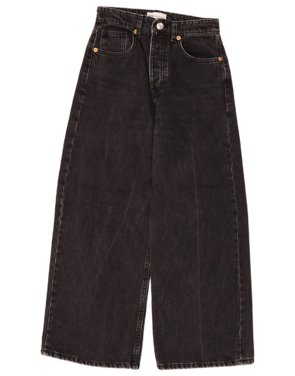 Jeans Zara da donna a gamba larga a vita alta EU 36 XS W26 L26 cotone nero