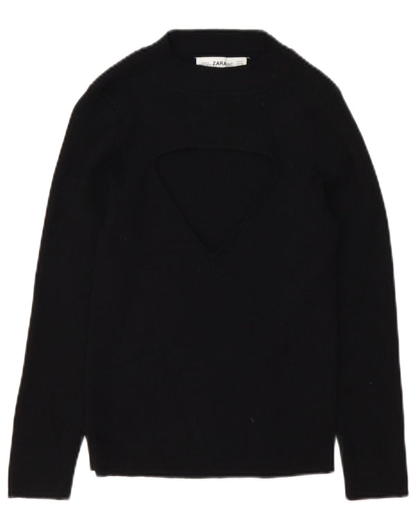 Zara Womens Crew Neck Jumper Sweater UK 10 Small Black