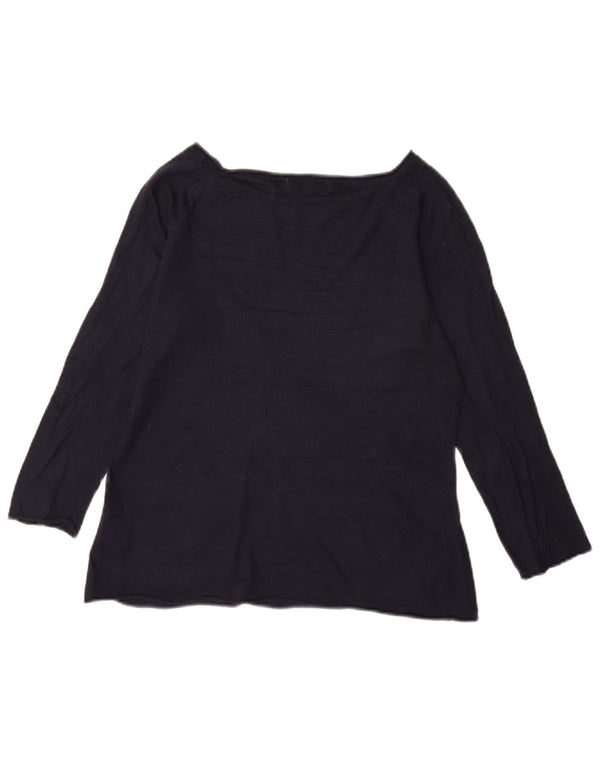 Jigsaw Top da donna manica 3/4 UK 12 viscosa blu navy medio