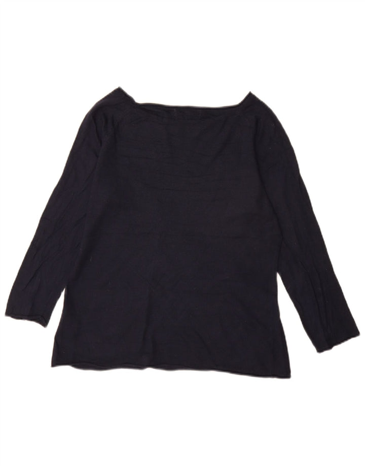 Jigsaw Top da donna manica 3/4 UK 12 viscosa blu navy medio