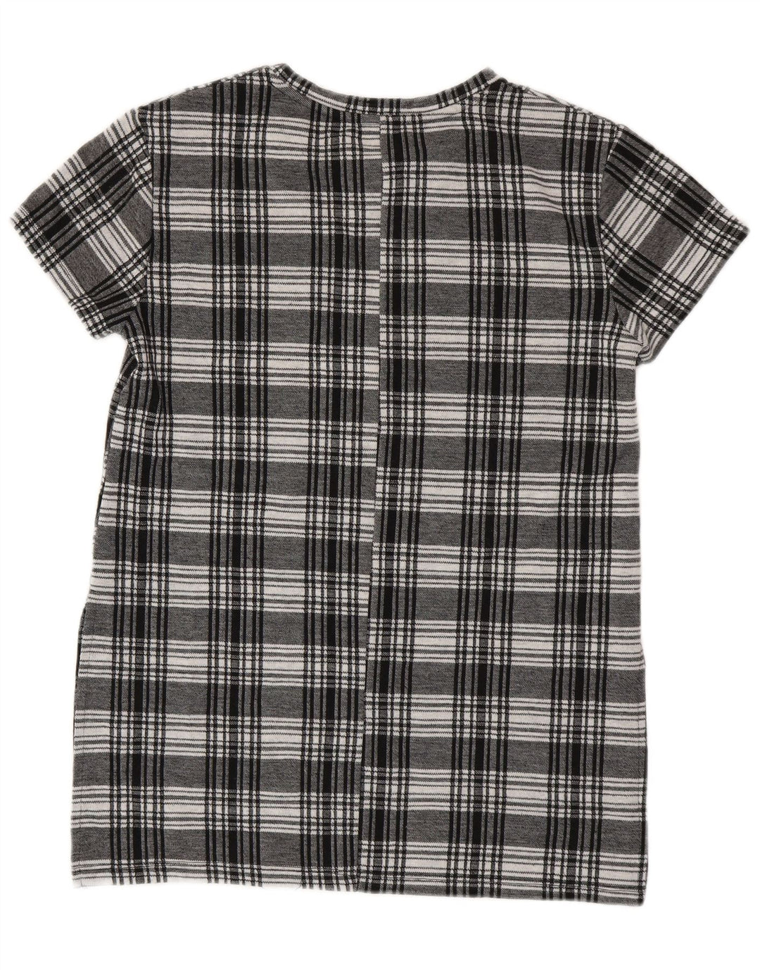 ZARA Camicetta da Donna a Maniche Corte a Maniche Lunghe Top UK 10 Piccolo Plaid Nero