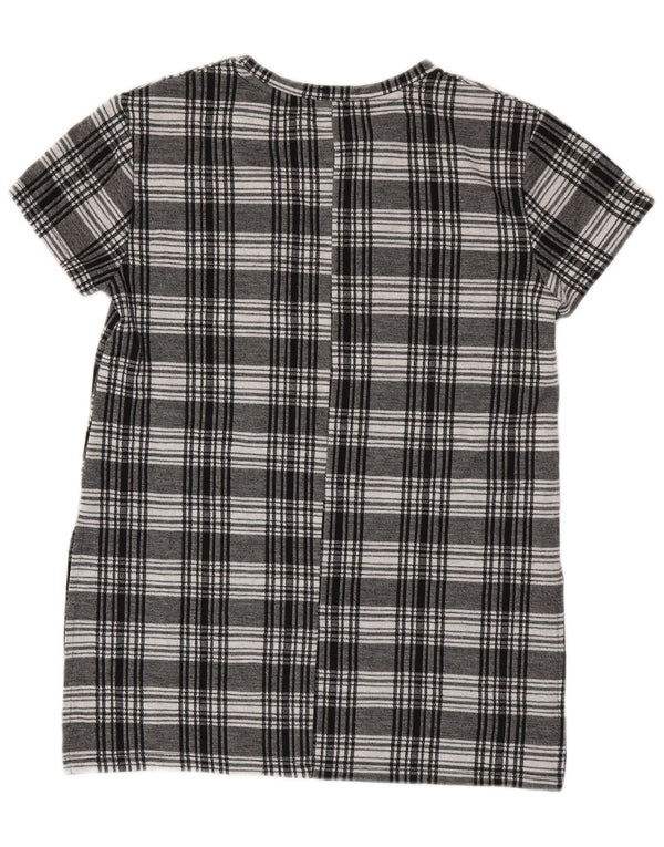 ZARA Camicetta da Donna a Maniche Corte a Maniche Lunghe Top UK 10 Piccolo Plaid Nero