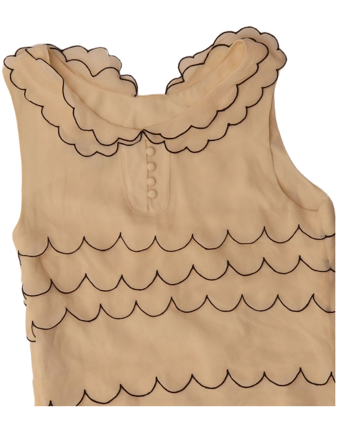 Abito tubino senza maniche da donna VINTAGE UK 6 XS Seta a righe beige
