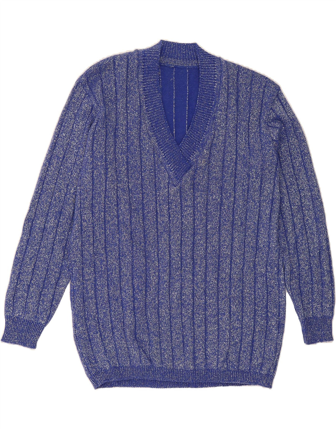 VINTAGE Womens V-Neck Jumper Sweater UK 12 Medium Blue Lambswool Vintage Vintage and Second-Hand Vintage from Messina Hembry 