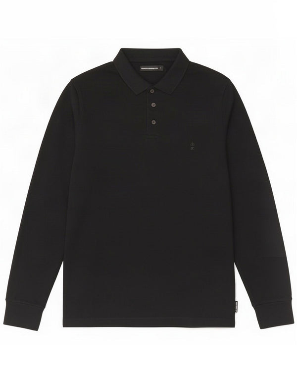Polo da uomo a maniche lunghe French Connection Large in cotone nero