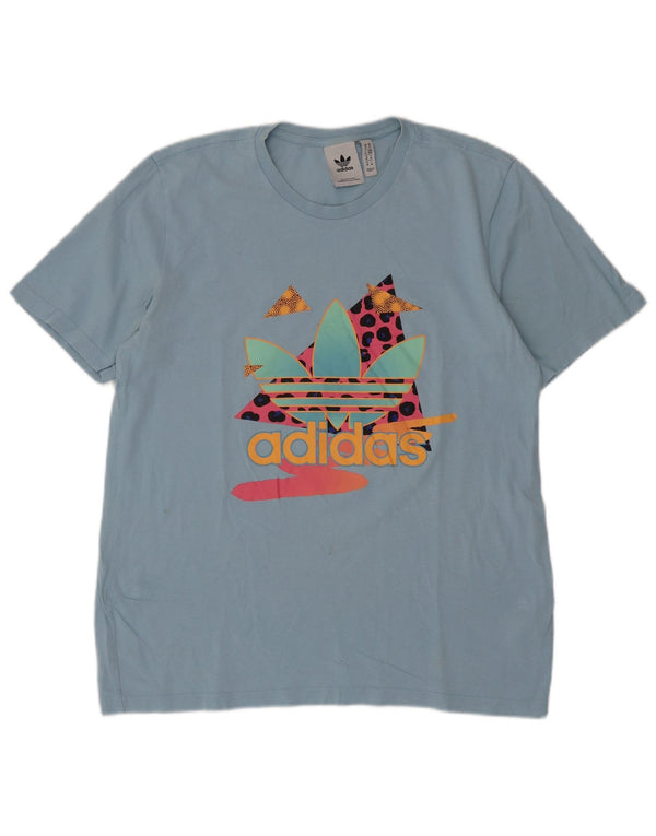 T-shirt grafica da uomo Adidas Top in cotone blu medio