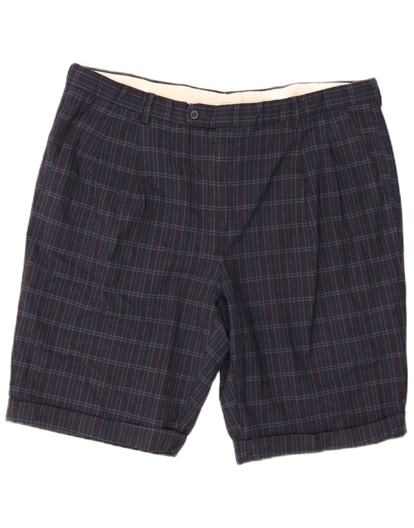 Pantaloncini chino con ancoraggio da uomo vintage W38 XL Lana vergine a quadri blu navy