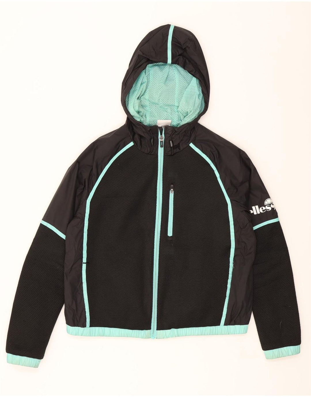 ELLESSE Womens Hooded Windbreaker Jacket UK 12 Medium  Black Colourblock Vintage Ellesse and Second-Hand Ellesse from Messina Hembry 