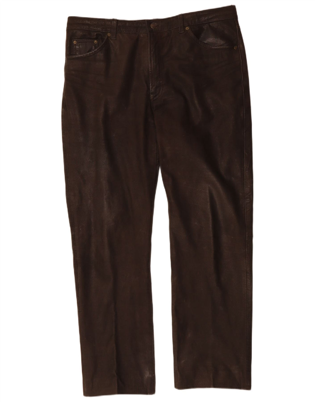 Pantaloni dritti in pelle da uomo CHEVIREX W40 L33 Pelle marrone