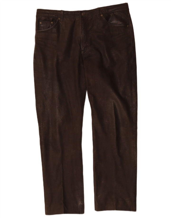 Pantaloni dritti in pelle da uomo CHEVIREX W40 L33 Pelle marrone