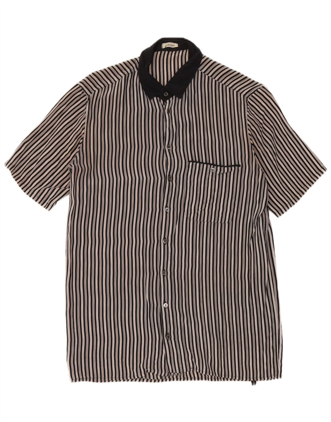MESSORI Camicia a maniche corte da uomo piccola in seta a righe nere