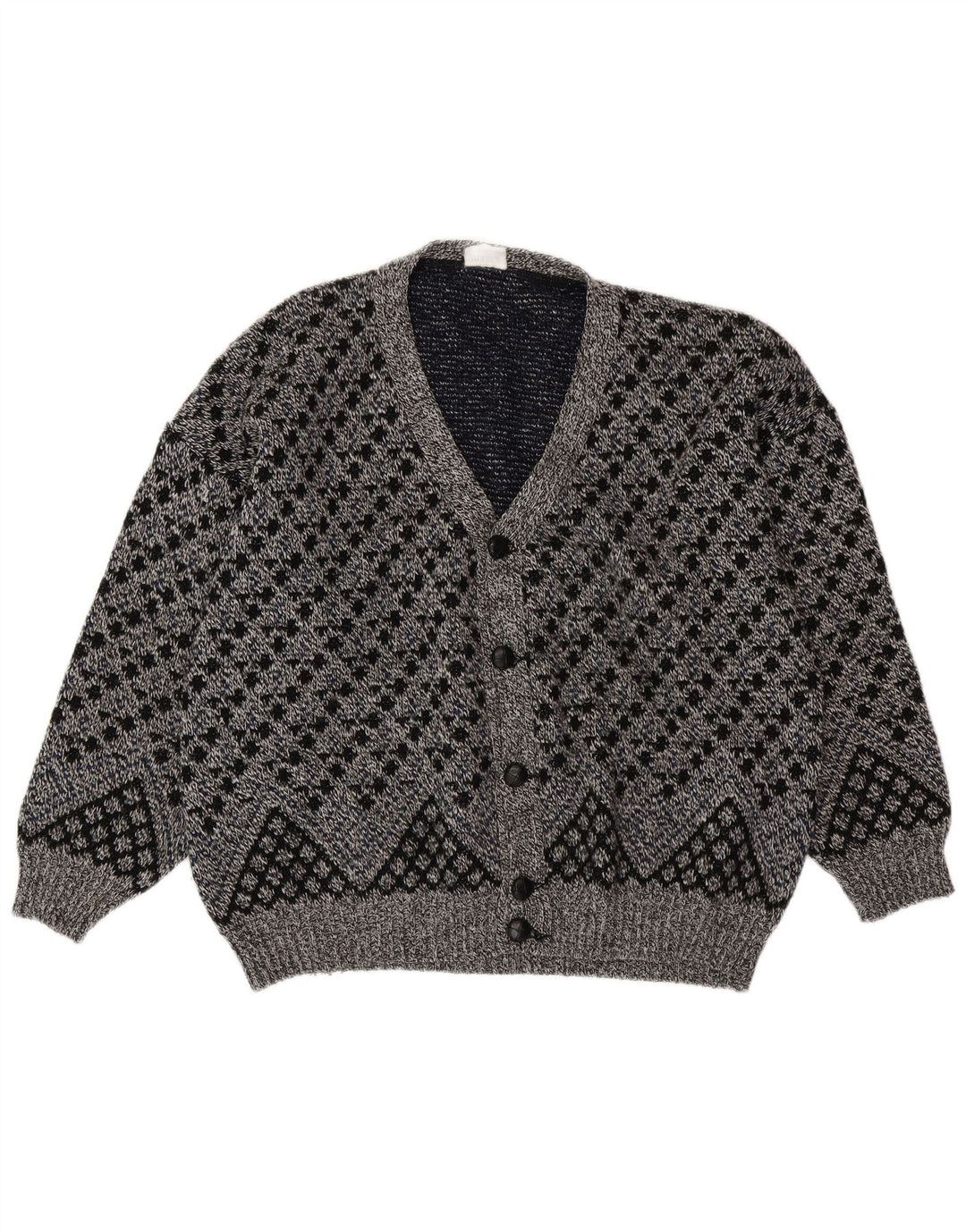 Maglione cardigan da uomo VINTAGE XL lana geometrica grigia