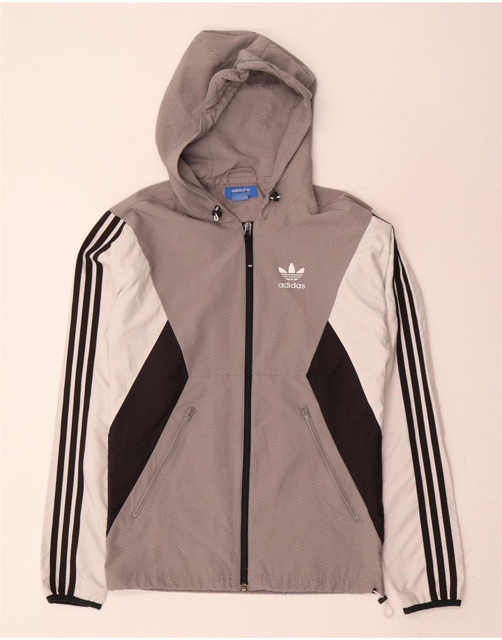 Giacca antipioggia da uomo Adidas con cappuccio UK 34 XS poliestere color block grigio