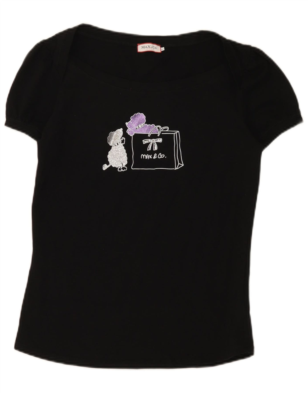 Max & Co. T-shirt grafica da donna Top UK 14 grande cotone nero