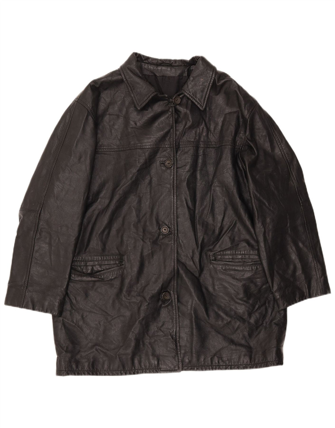 Giacca in pelle oversize da donna vintage EU 40 in pelle nera media