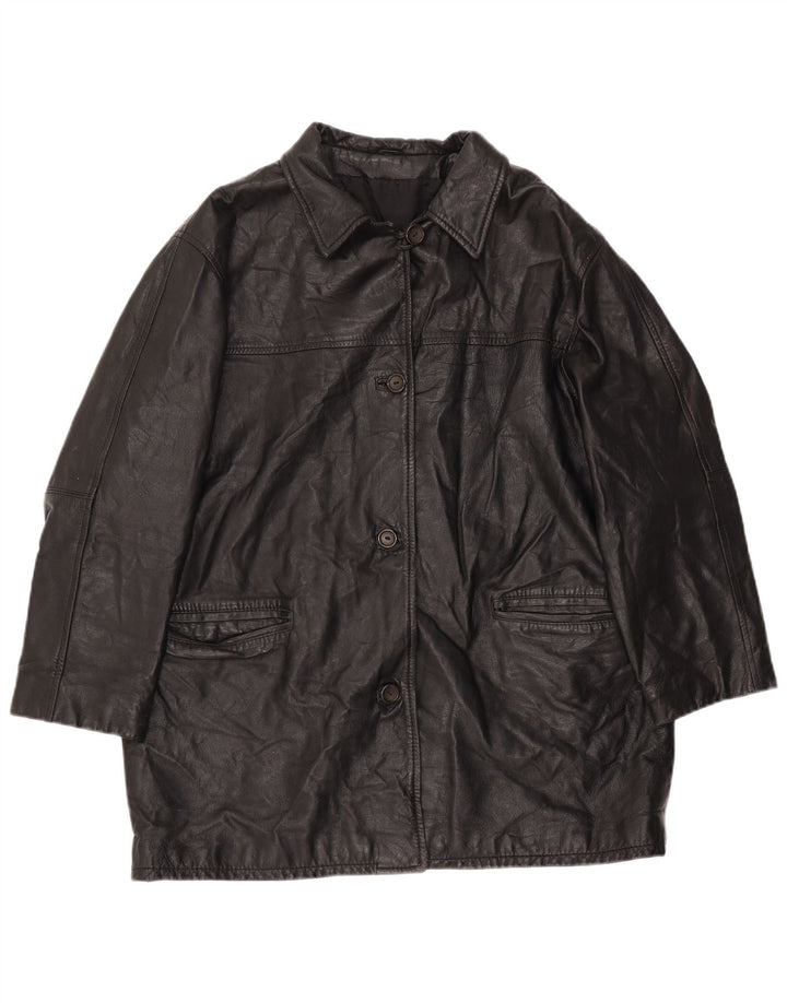 Giacca in pelle oversize da donna vintage EU 40 in pelle nera media