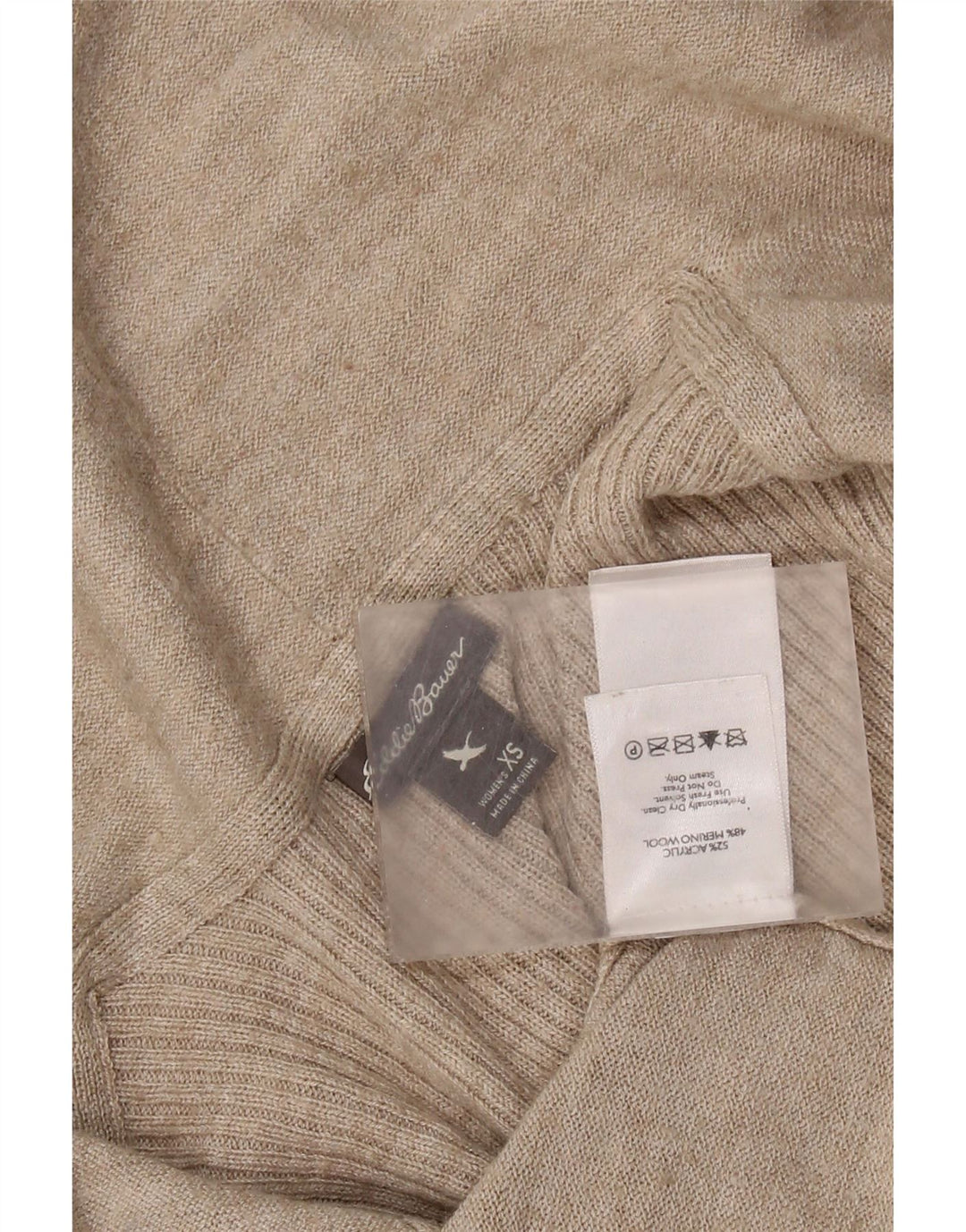 EDDIE BAUER Maglione cardigan aperto da donna UK 6 XS Acrilico beige