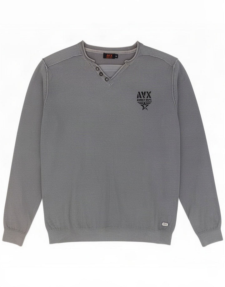 Avirex Maglione da uomo con scollo a V Grigio medio