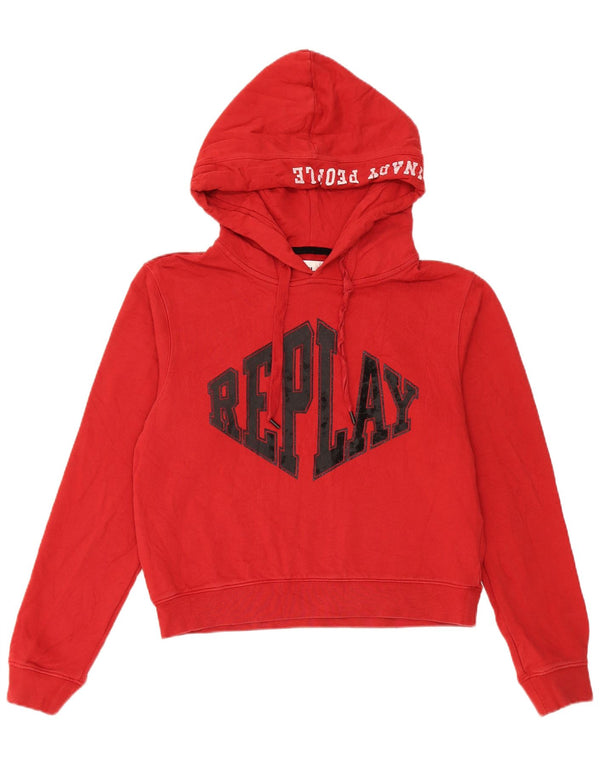 Maglione con cappuccio corto grafico da donna Replay UK 14 cotone rosso medio