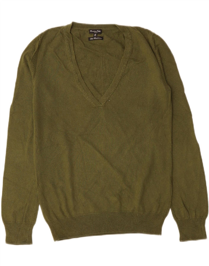 Maglione maglione con scollo a V da donna Massimo Dutti UK 12 Seta verde medio