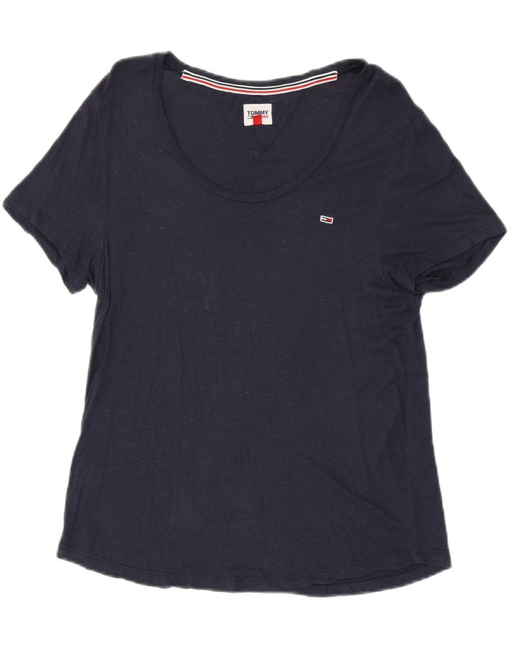 TOMMY HILFIGER Womens T-Shirt Top UK 12 Medium Navy Blue Flecked