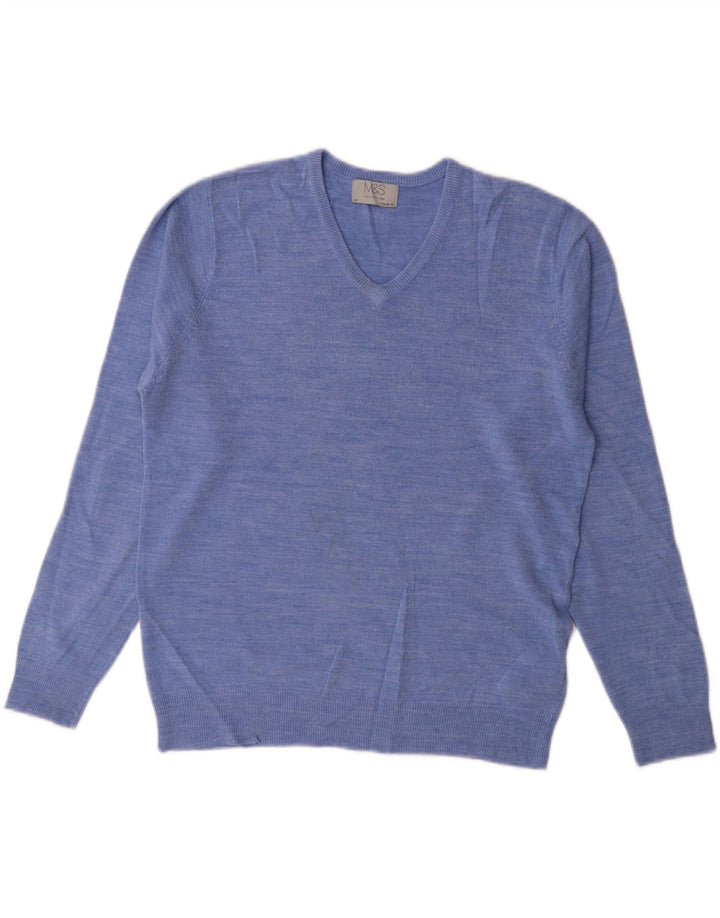 MARKS & SPENCER Maglione da uomo con scollo a V vestibilità regolare Acrilico blu medio