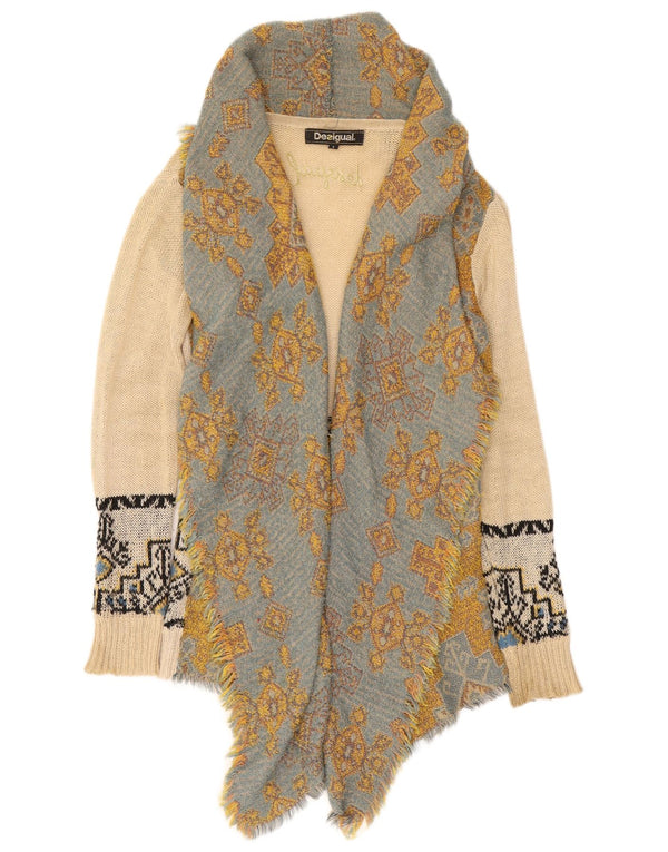 Desigual Donna Maglione Cardigan Asimmetrico UK 10 Small Beige Fair Isle