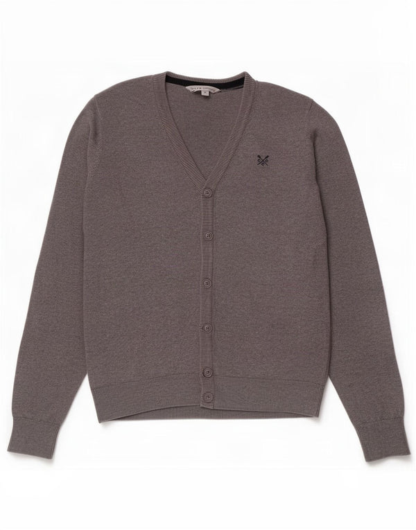 Crew Clothing Maglione cardigan da uomo in cotone grigio medio