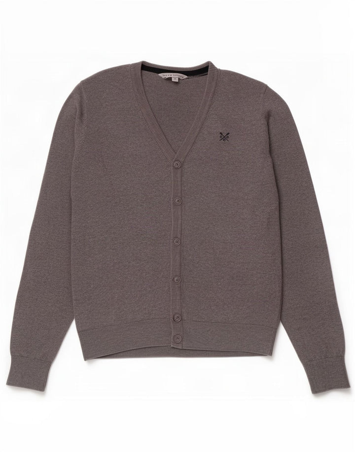 Crew Clothing Maglione cardigan da uomo in cotone grigio medio