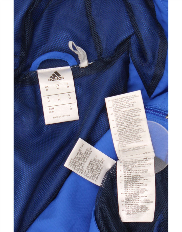 Giacca sportiva da uomo con cappuccio grafico Adidas, giacca in poliestere blu medio