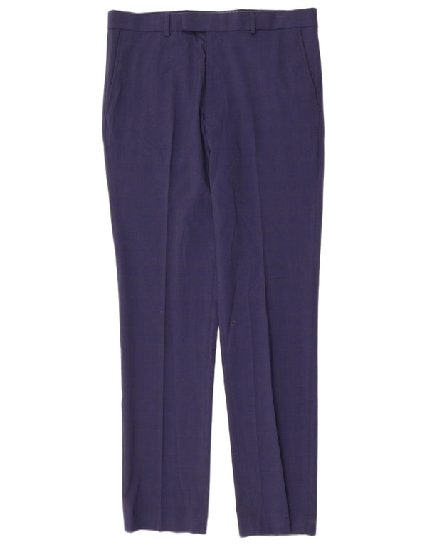 Pantaloni da abito slim fit da uomo Marks & Spencer W34 L33 pied de poule blu