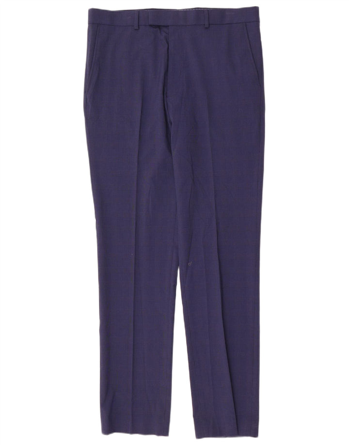 Pantaloni da abito slim fit da uomo Marks & Spencer W34 L33 pied de poule blu