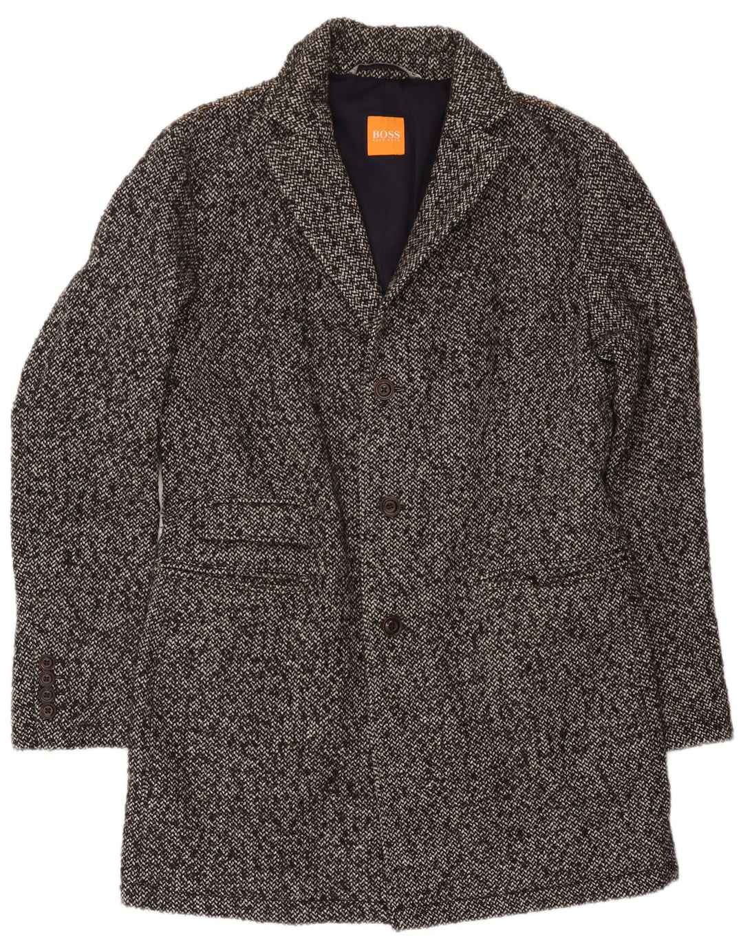Cappotto da uomo Hugo Boss UK 52 XL Poliacrilico chiazzato grigio
