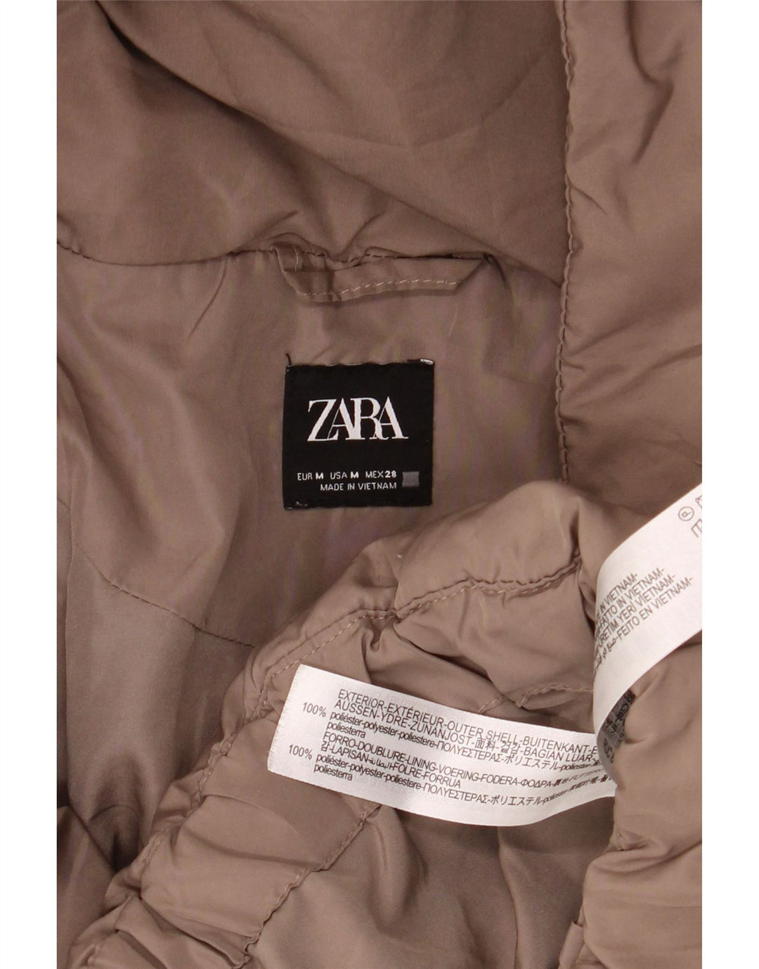 Giacca imbottita oversize con cappuccio da donna Zara UK 14 Poliestere marrone medio