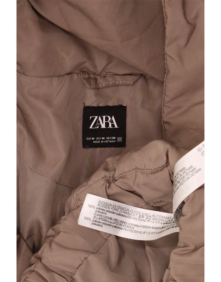 Giacca imbottita oversize con cappuccio da donna Zara UK 14 Poliestere marrone medio