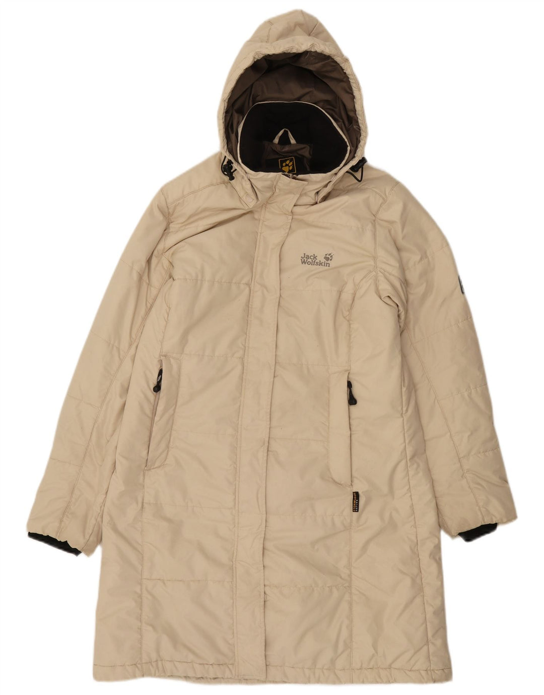 Cappotto imbottito con cappuccio da donna Jack Wolfskin UK 12/14 medio bianco sporco