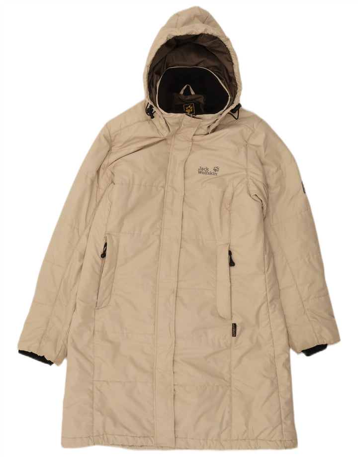 Cappotto imbottito con cappuccio da donna Jack Wolfskin UK 12/14 medio bianco sporco