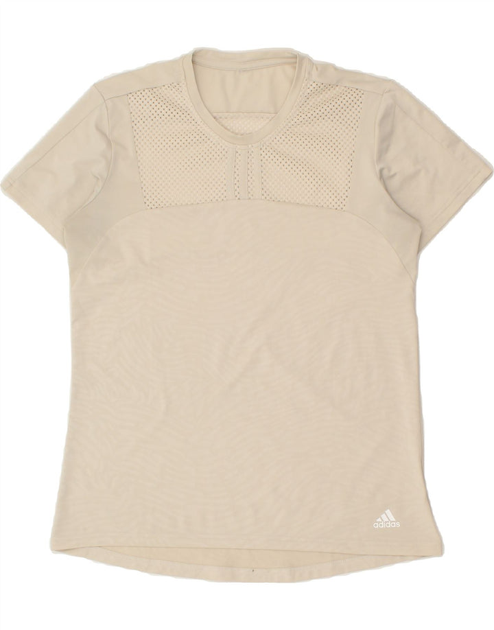 ADIDAS Womens T-Shirt Top UK 14 Medium Beige | Vintage Adidas | Thrift | Second-Hand Adidas | Used Clothing | Messina Hembry 