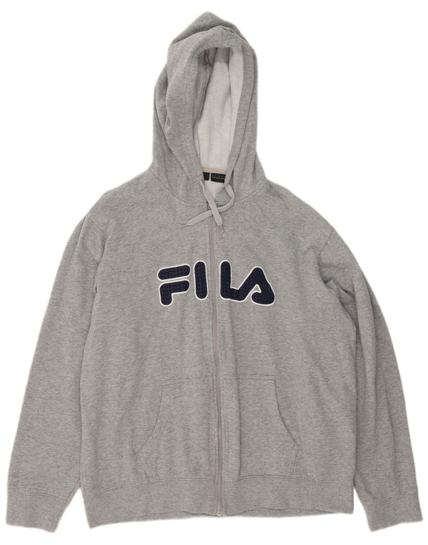 Maglione con cappuccio e zip grafica da uomo Fila 2XL cotone chiazzato grigio