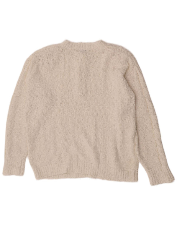Maglione da donna vintage con collo a bottoni, UK 14, acrilico bianco medio