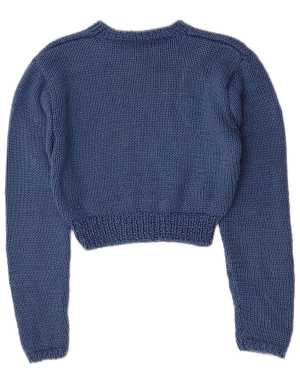 Maglione maglione vintage da donna con scollo a barca corto UK 8 piccolo blu