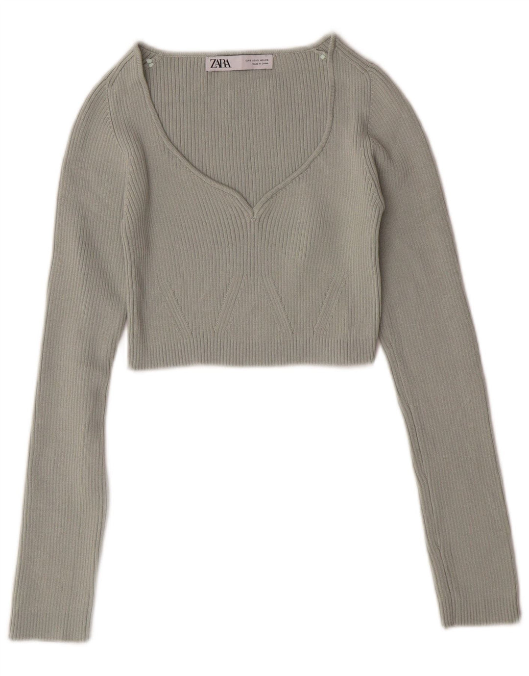 Maglione ZARA da donna corto con scollo a V UK 8 piccolo poliestere verde