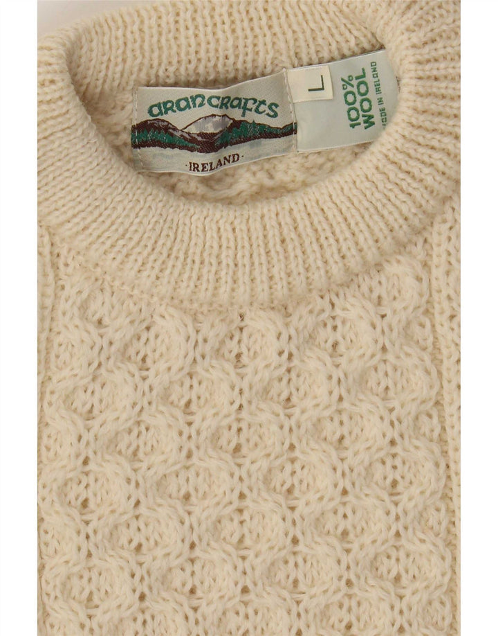 Maglione da uomo girocollo Aran Crafts, grande, in lana beige