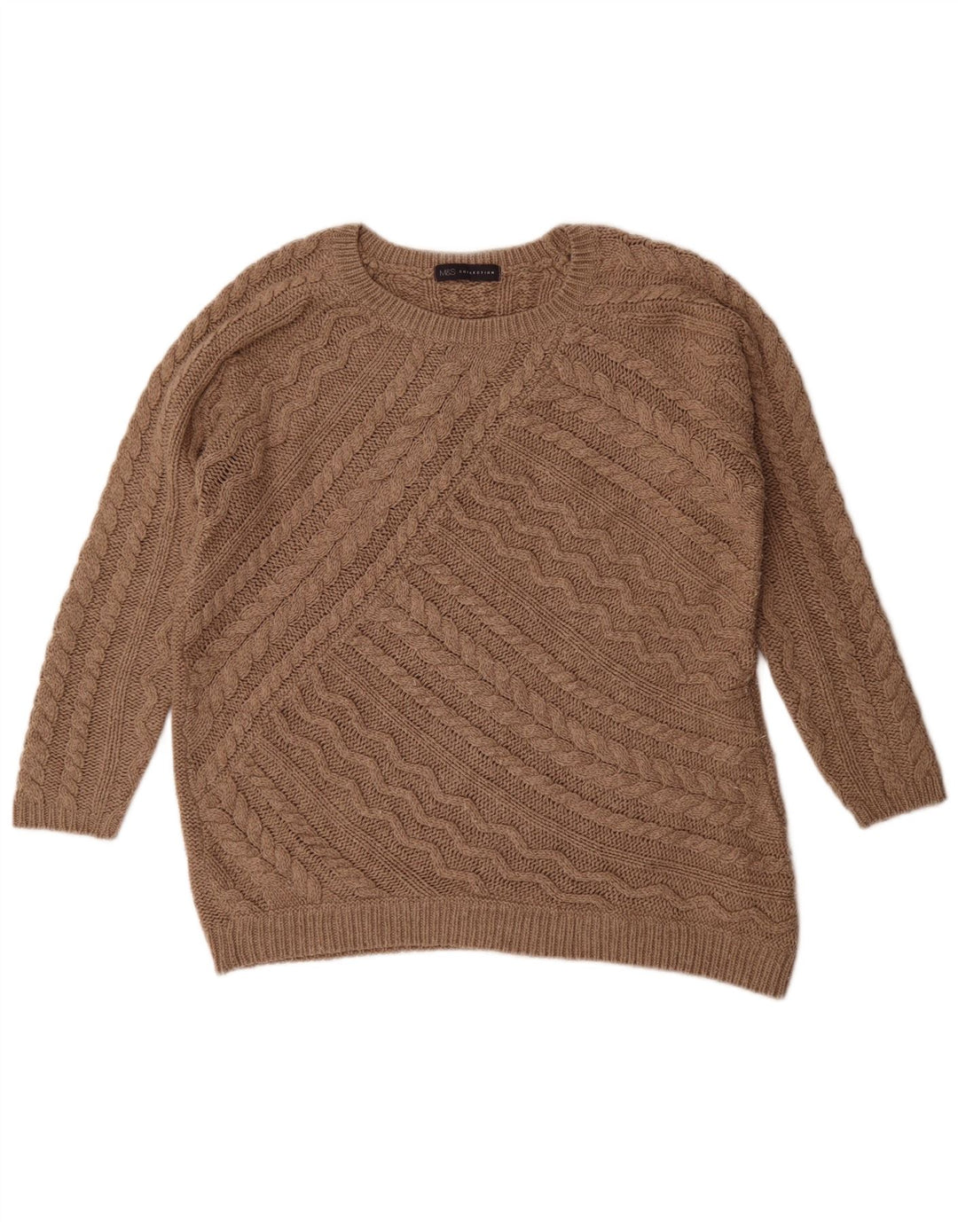 Maglione maglione girocollo oversize da donna Marks & Spencer UK 14 grande marrone