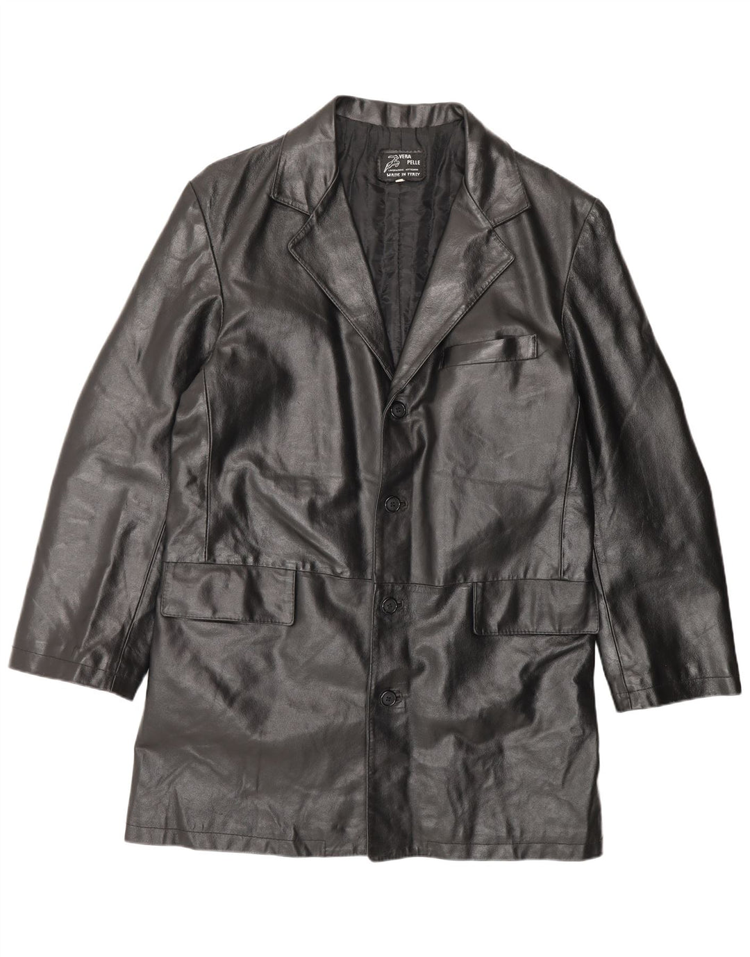 Cappotto in pelle vintage da uomo IT 56 3XL Pelle nera